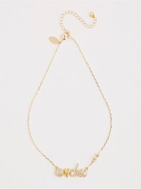 Chico's Gold 'Love' Script Pendant Necklace with Crystal Accents